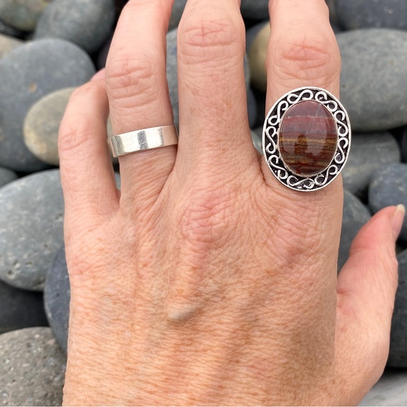 SUNDANCE jasper ring sterling silver red gemstone gem boho birthstone birthday 9 - Picture 9 of 10